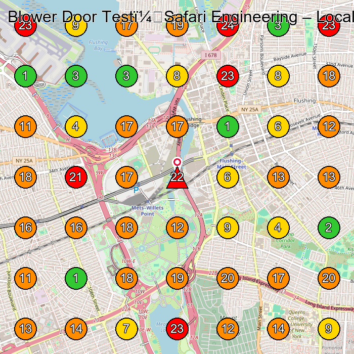Blower Door Test-Safari Engineering Construction Company GeoGrid ranking map for Flushing NY